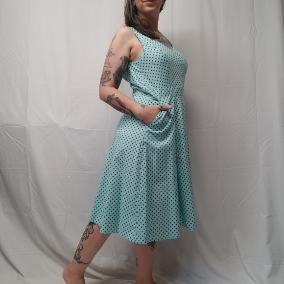 new CHERRY VELVET Angelina Dress Aqua Dot X Back - Picture 4 of 8